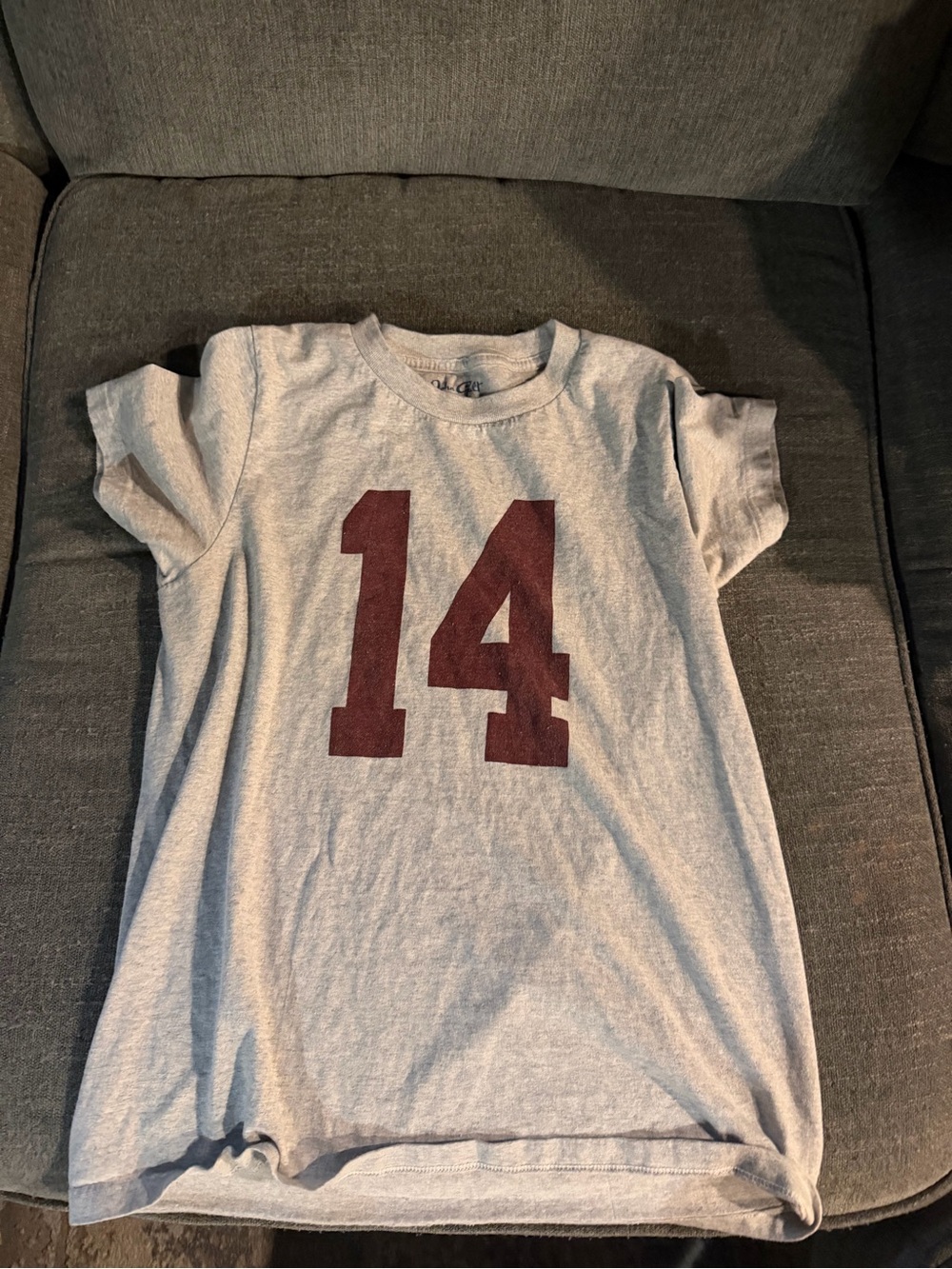 Women’s Gray Short Sleeve Tee with Burgundy '14' Graphic